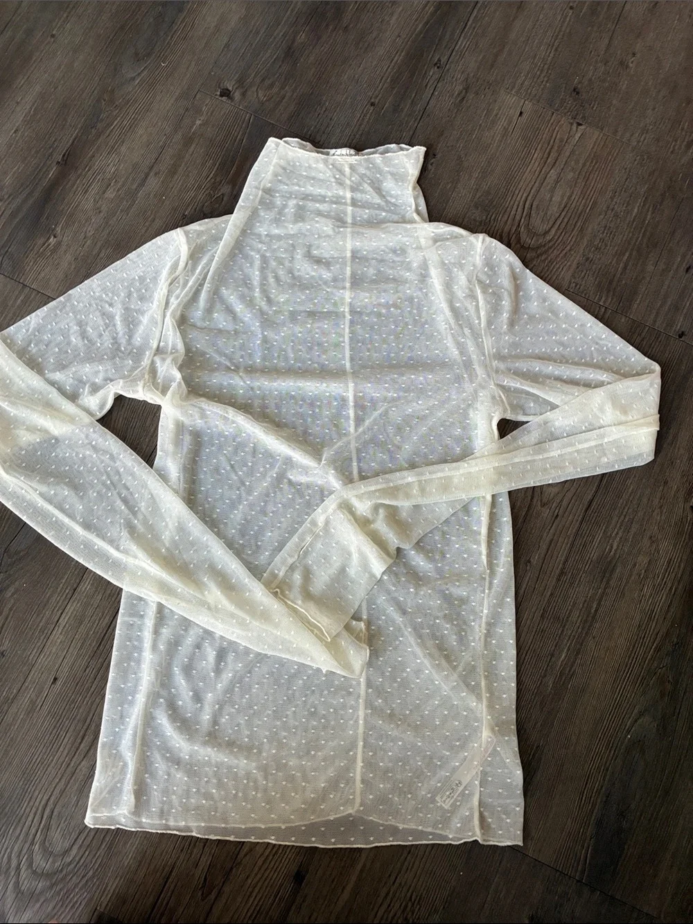 Free People Sheer Dot Mesh Turtleneck - Love Dove Cream
